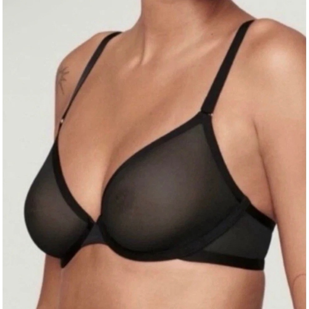 CUUP The Plunge Black Mesh Unlined Underwire Bra 40F